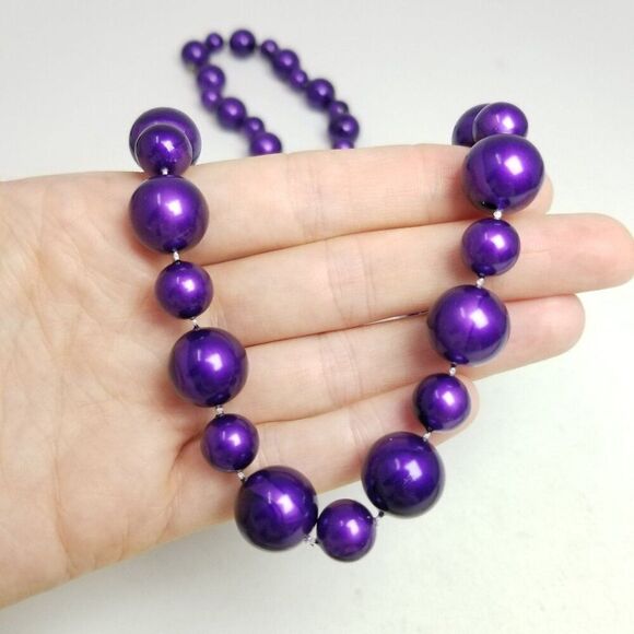 Vintage Purple Beaded Necklace, Long Single Strand, Retro 80s Style, Estate - Picture 5 of 7